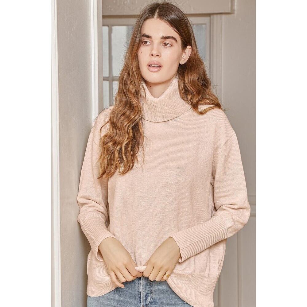 Lulus Sweater Women Small Light Peach Knit Cozy Turtleneck Long Sleeve